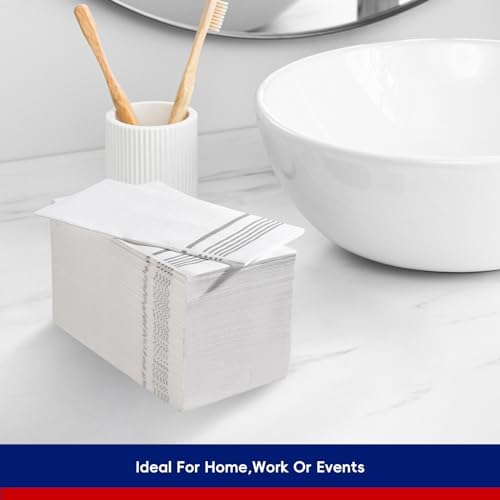 200 Paper Napkins Disposable Guest Towels, 3 ply Silver Dinner Napkins - Image 3