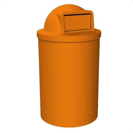 Campus Collection 55 Gallon Round 100% Recycled Plastic Heavy Duty Indoor or Outdoor Trash Can with Push Open Dome Lid and Internal Liner | Great for Schools and Businesses - Orange