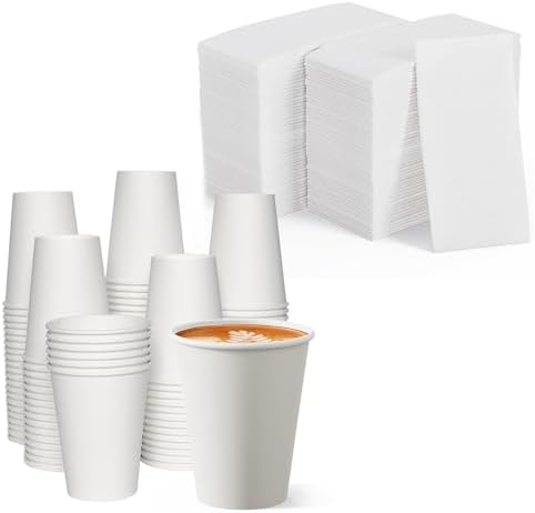 JOLLY CHEF 12 oz Paper Coffee Cups 100 Pack and 400 Pack Disposable Paper Napkins by JOLLYCHEF