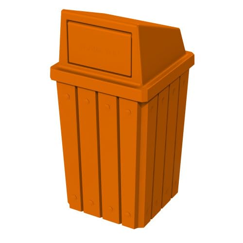Campus Collection 32 Gallon Square Slatted 100% Recycled Plastic Heavy-Duty Commercial Outdoor or Indoor Trash Can with Push Top Lid | Great for Schools and Businesses - Orange