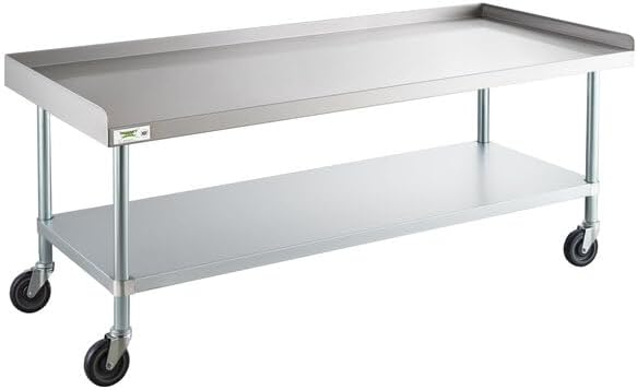 Stainless Steel Equipment Stand, 30x72 Inch, 16 Gauge, with Galvanized Undershelf, NSF Listed, Mobile with 5 Inch Casters