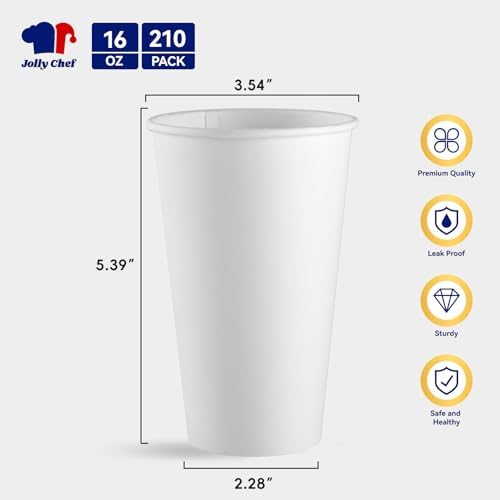 JOLLY CHEF 500 Pack Kraft Sleeves for 10, 12, 16, 20 oz Coffee Cups, 210 Pack Disposable Paper Coffee Cups 16 oz with Brown Sleeves, - Image 2