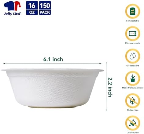 Compostable Disposable Paper Bowl 16 oz Heavy Duty Soup Containers 150 Pack - Image 2