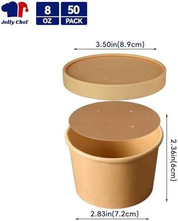 JOLLY CHEF 50 Pack Disposable Paper Food Containers with Lids 8 oz - Image 2