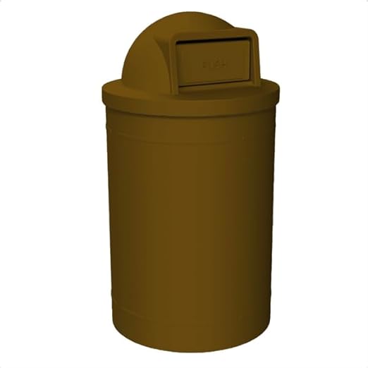 Campus Collection 55 Gallon Round Plastic Heavy Duty Commercial Indoor or Outdoor Trash Can with Push Open Dome Lid and Internal Liner | Great for Schools and Businesses - Brown
