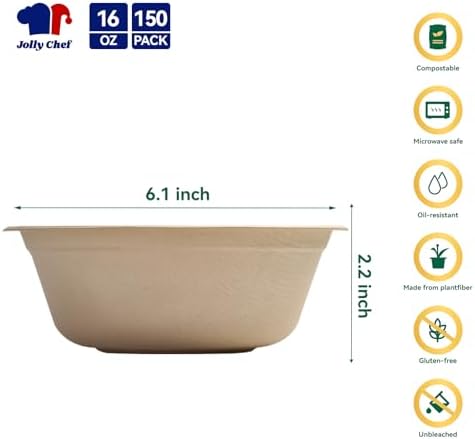Compostable Disposable Paper Bowl 16 oz Heavy Duty Soup Containers 150 Pack - Image 2