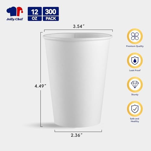 JOLLY CHEF 500 Pack Disposable Plastic White Lids 3.6'' for 10, 12, 16, 20 oz Paper Coffee Cups, 300 Pack Paper Coffee Cups 12 oz - Image 3