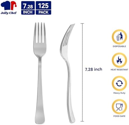 JOLLY CHEF Plastic Forks 7.28 Inch, Silver Plastic Forks 125 Count - Image 2