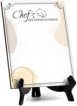 Chef's Recommendations 6x8 Dry Wipe Table Sign Easy Installation | Restaurant & Bar | Perfect To Clearly Direct Customers & Advertise Specials | No Pen Included by SignsByLITA