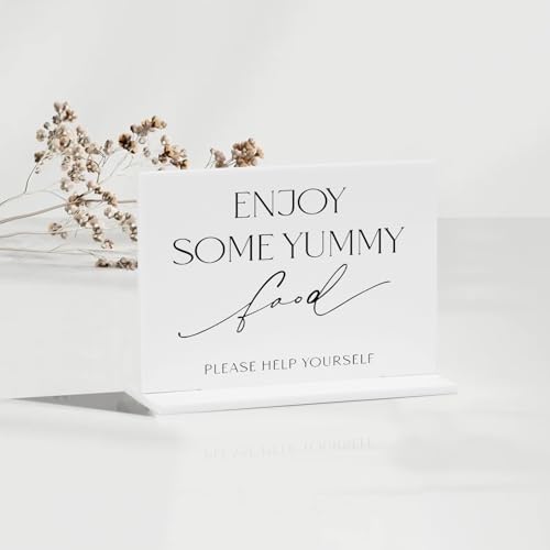 10 Pack White Rectangle Acrylic Sign With Stand, 3.5x2.7 Inch Blank White Acrylic Sign with Base, DIY Buffet Food Table Sign Place Cards for Wedding Party Event by JINMURY