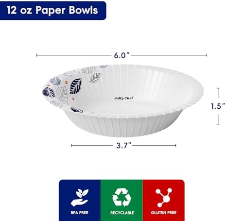 JOLLY CHEF 156 Count Paper Bowls with Leaf Floral Print 12 oz - Image 2