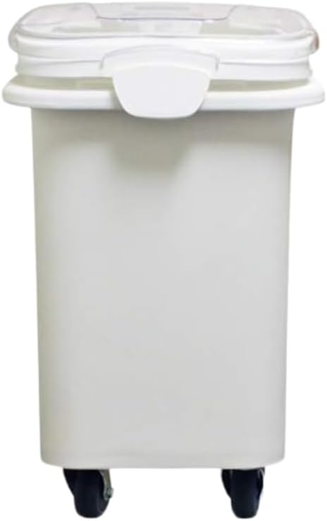 TrueCraftware- 27 Gallon (430 Cups) White Shelf Ingredient Bin with Clear Sliding Lid Casters & Measuring Scoop- Plastic Kitchen Pantry Storage Bin for Dry Food Flour Sugar Kitchen Restaurant