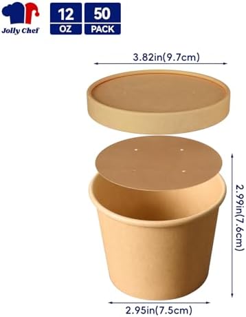 JOLLY CHEF 12 oz Disposable Paper Soup Containers with Lids 50 Pack - Image 2