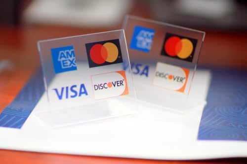 Credit Card Accept Visa Amex Discover Acrylic Countertop Display Stand by Unknown