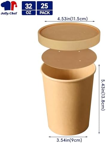 JOLLY CHEF 32oz Paper Soup Containers with Vented Lids 25 Pack - Image 2