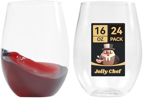 JOLLY CHEF 24 Pack 16oz Plastic Wine Glasses Stemless, Disposable Wine Cups by JOLLYCHEF