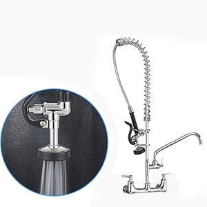 Commercial Faucet with Sprayer for Kitchen Staff: 43 Inches Commercial Faucet Pre Rinse Sprayer 8 inch Center Wall Mount Kitchen with 12 inch Add on Spout