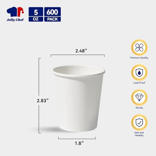 JOLLY CHEF 5 oz Disposable Paper Coffee Cups 600 Pack - Image 2