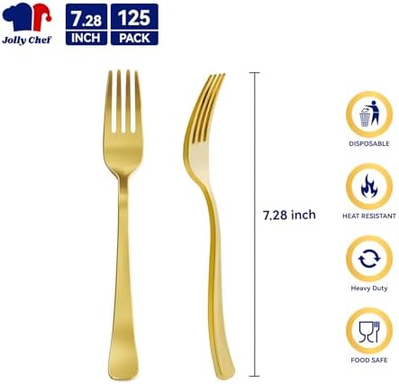 JOLLY CHEF 10 Inch Paper Plates 140 Count & 7.28 Inch Heat Resistant Durable Gold Dinner Forks for Parties - Image 6