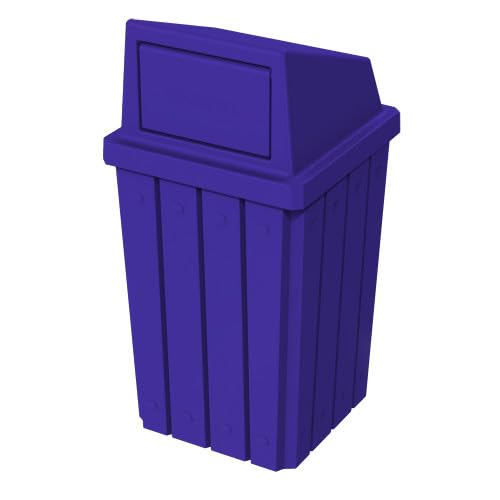Campus Collection 32 Gallon Square Slatted 100% Recycled Plastic Heavy-Duty Commercial Outdoor or Indoor Trash Can with Push Top Lid | Great for Schools and Businesses - Blue