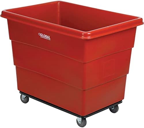 Global Industrial 16 Bushel Plastic Bulk Box Truck, Steel Chassis Base, 1000 lbs. Capacity, 4" Non-Maring Rubber Casters, Red, 42-3/5"L x 30" W x 35-3/5"H