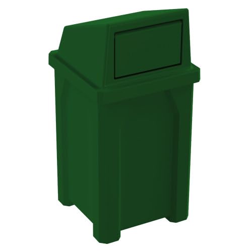 Campus Collection 32 Gallon Square 100% Recycled Plastic Heavy Duty Indoor or Outdoor Commercial Trash Can with Push Lid | Great for Schools and Businesses - Green