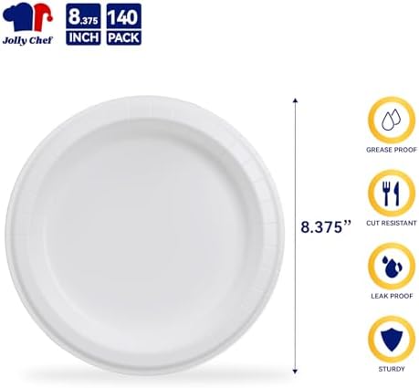 JOLLY CHEF 8.37 inch Disposable Paper Plates 140 Count - Image 2