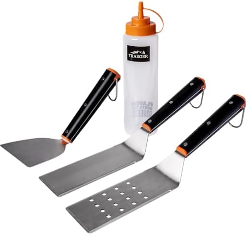 Traeger Grills Flat Top Grill Essentials Kit – 2 Spatulas, Scraper & Squeeze Bottle | Complete Griddle Tool Set for Smash Burgers, Frying & More by Unknown