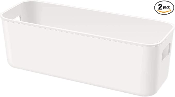 Plastic Storage Bins,Versatile Kitchen Pantry Organization and Storage,for Plastic Storage Container Under Bed,Under Sink Bathroom Organizer (2 Pack Narrow, White)