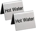 New Star Foodservice Stainless Steel Table Tent Sign, Hot Water, Silver, 1.5" x 2" (Set of 2) by NewStarFoodservice