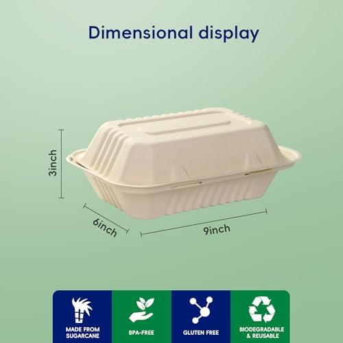 Sugarcane to go food containers, 1-Compartment Clamshell Food Containers - Image 2