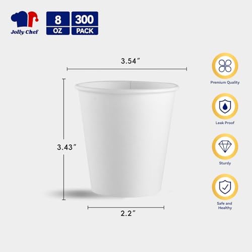 JOLLY CHEF 300 Pack Disposable Paper Coffee Cups 8 oz - Image 2