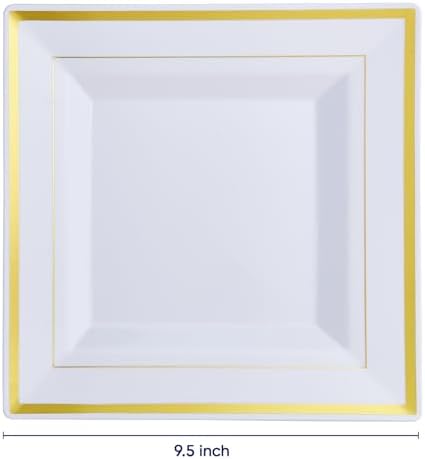 JOLLY CHEF 60 Pack Plastic Plates With Gold Rim 9.5 Inch Disposable Plates - Image 3