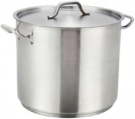 Winco Heavy-Duty Stainless Steel Stock Pot with Cover, 60 Quart