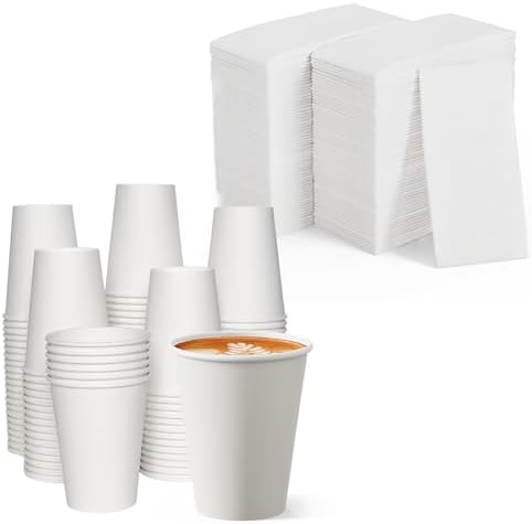 JOLLY CHEF 12 oz Paper Coffee Cups 100 Pack and 600 Pack Disposable Paper Napkins by JOLLYCHEF