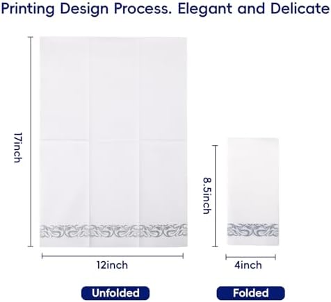 200 White and Silver Disposable Hand Towels Bathroom Napkins for Parties - Image 2