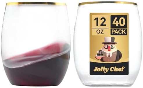 JOLLY CHEF 40 Pack 12 oz Champagne Flutes Gold Stemless Toasting Glasses by JOLLYCHEF