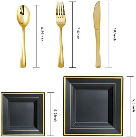 125 PCS Plastic Plates Set Gold Disposable Dinnerware Set for 25 Guests - Image 3