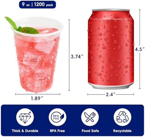 JOLLY CHEF 1200 Pack 9 oz Disposable Clear Plastic Cups, Drinking Cups - Image 2