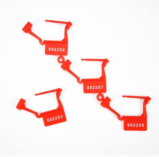 Plastic Security Padlock Seals Numbered Tamper Proof Disposable Self-Locking Plastic Medical Tags (Pack of 100 PCS) (Red)