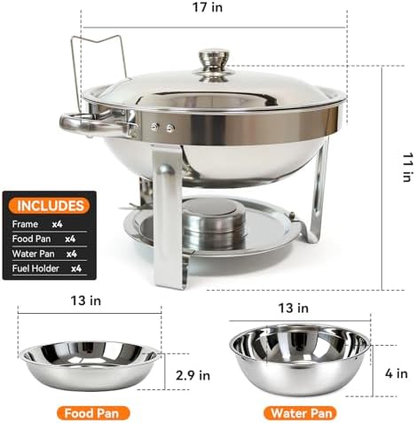 6QT Chafing Dishes for Buffet, 4 Pack Chafers & Food Warmers with Lids - Image 2