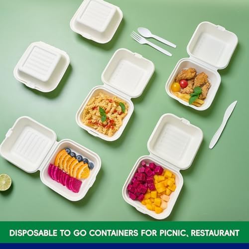 6" Sugarcane to go food containers, 1-Compartment Clamshell Food Containers - Image 5