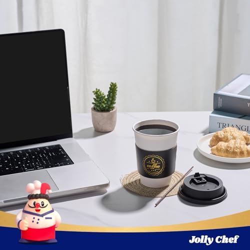 JOLLY CHEF 100 Pack 12 oz Disposable Coffee Cups with Lids Sleeves Stirrers - Image 5