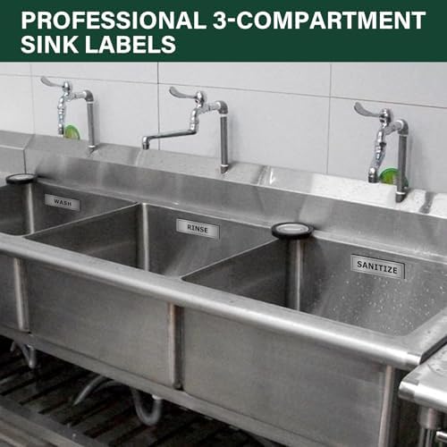 Wash Rinse Sanitize Sink Labels, Bilingual English Spanish 3 Compartment Sink Stickers, Employees Must Wash Hands Sign for Commercial Kitchen, Restaurant, Food Truck, Food Service, 4 Pack Brushed Aluminum - Image 5