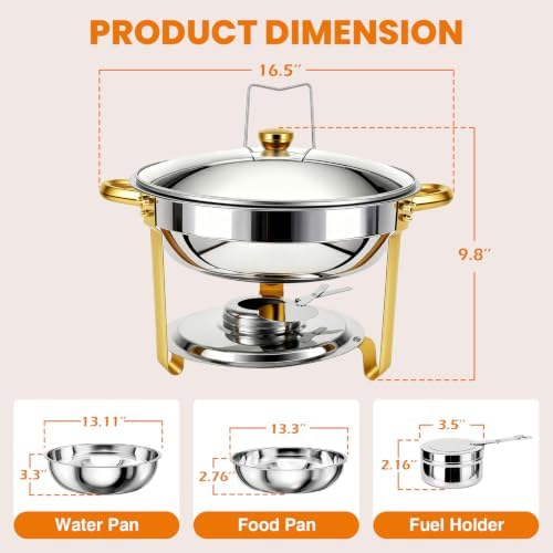 POWERFUEL 7QT Stainless Steel Chafing Dishes for Buffet with Serving Tongs - Image 4
