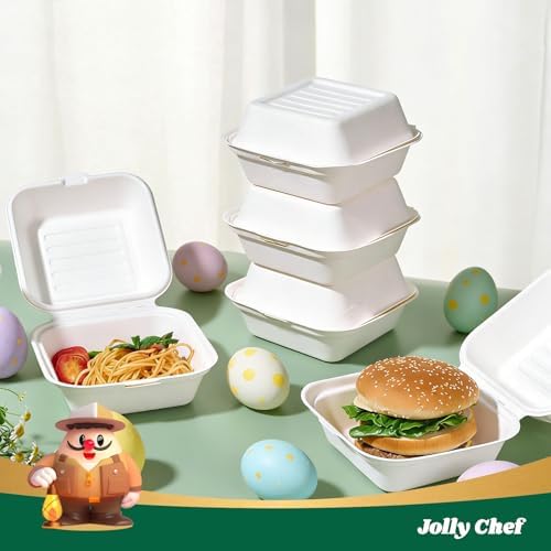 6" Sugarcane to go food containers, 1-Compartment Clamshell Food Containers - Image 3