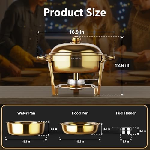 All Gold Chafing Dishes for Buffet 4 Pack, 6QT, Round Stainless Steel - Image 6