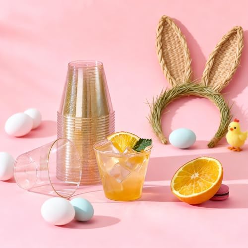 JOLLY CHEF 100 Pack 5 oz Gold Glitter Plastic Shot Glasses, Party - Image 4