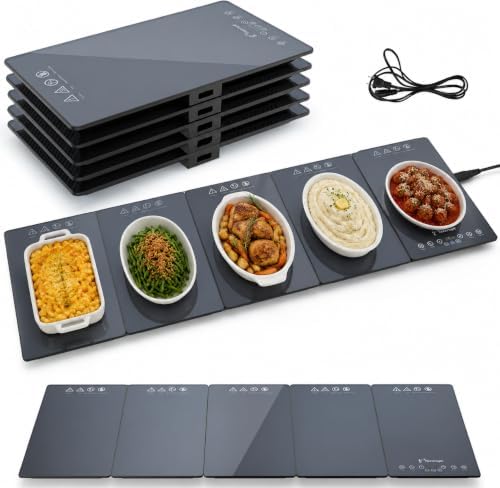 41.3" x 15" Electric Warming Tray for Parties Buffet, 5-in-1 Modular Food Warmer Mat with 17 Heat Levels, 12H Timer, Child Lock & Glass Surface for Family Dinners Holiday Gatherings by Unknown
