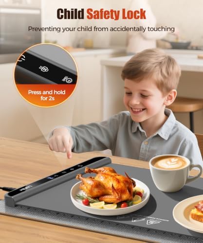Warming Mat for Food, 26x15 Inch, Dark Grey, Fast Heat, Child Lock - Image 7